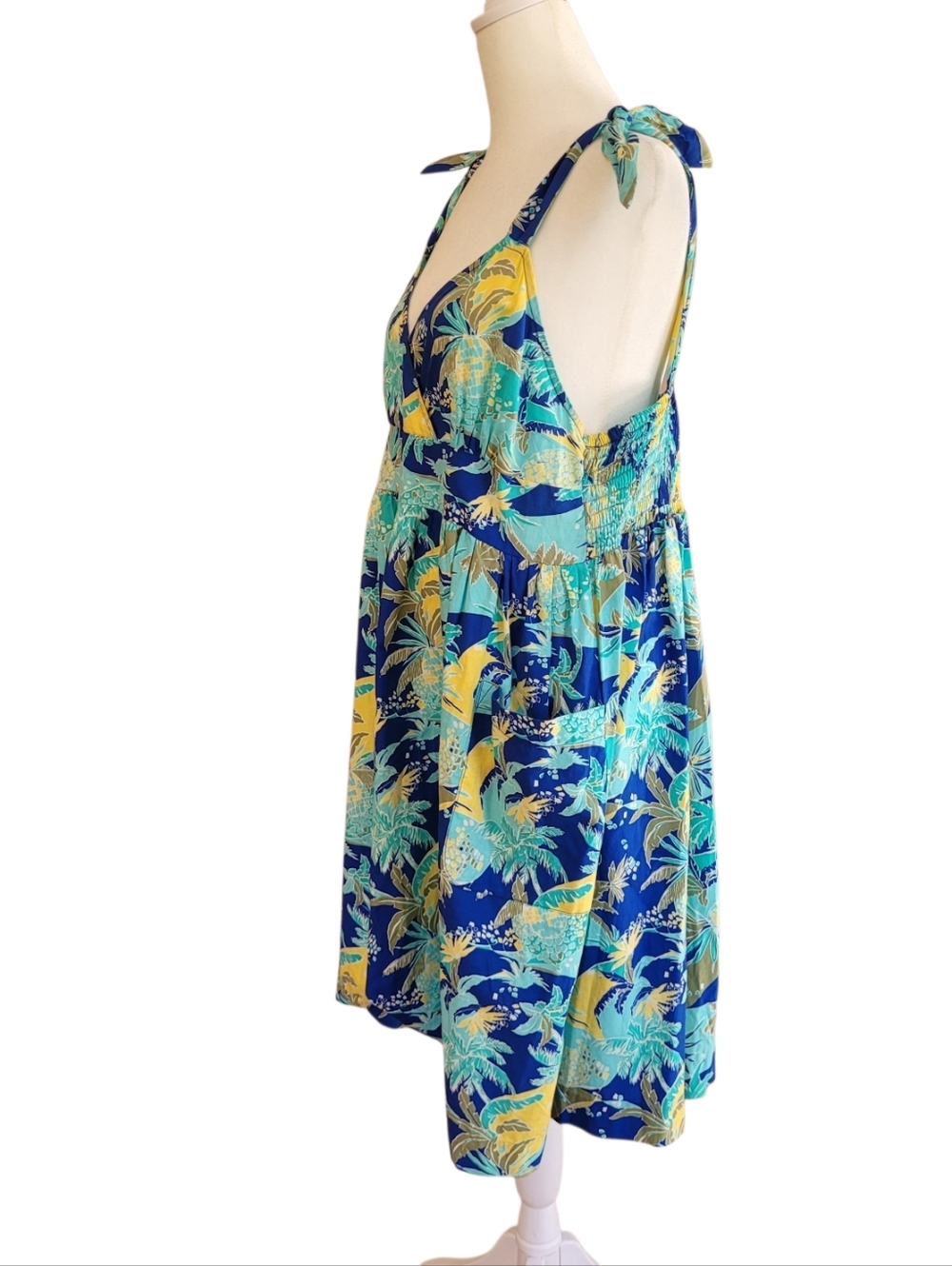 Tiki Palm Tropical Print Sundress Palm Leaf Tie Strap Lightweight Dress XL - Picture 3 of 9